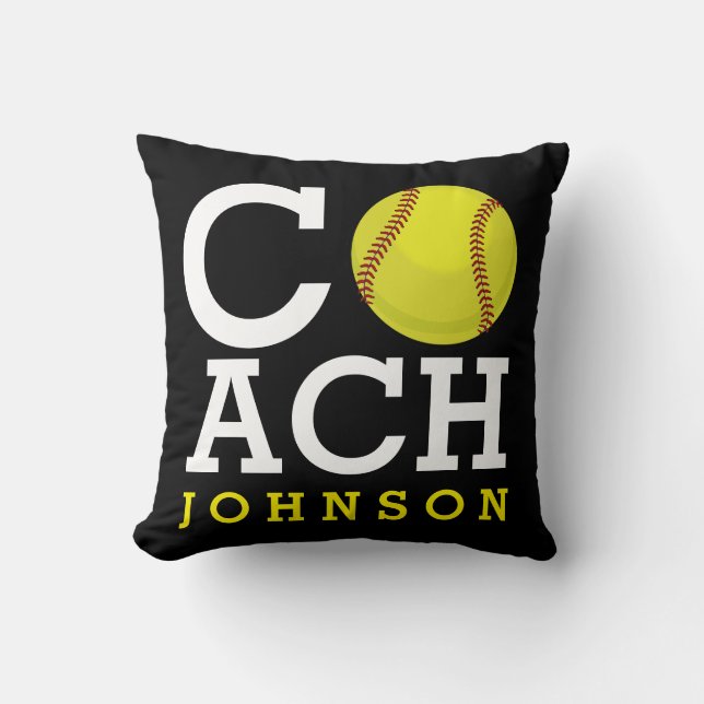 Softball Coach Custom Name Throw Pillow (Front)