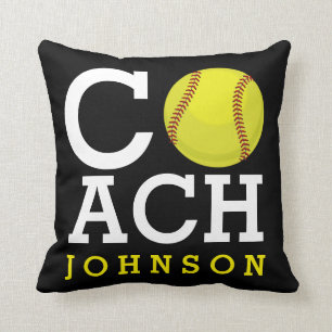 Softball Coach Custom Name Throw Pillow