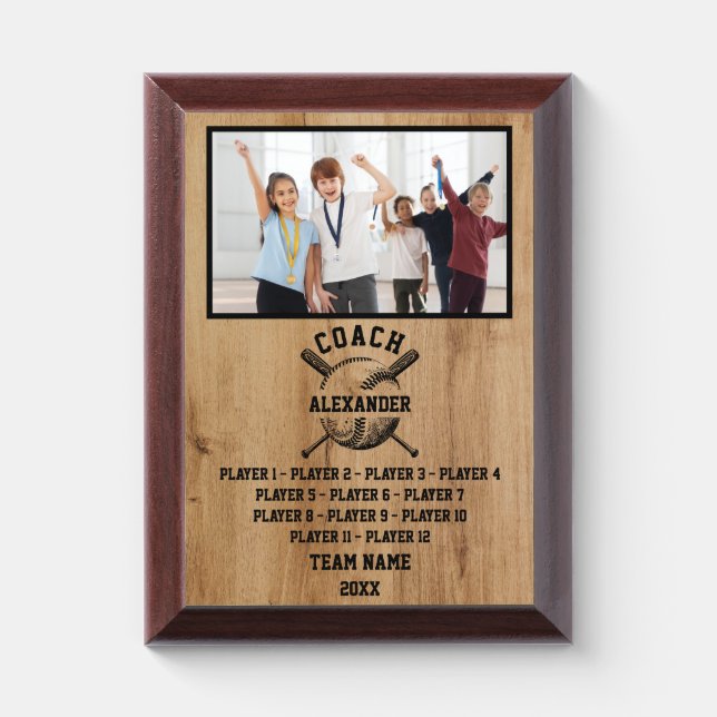 Softball Coach | Custom Player's Name & Team Photo Award Plaque (Vertical)