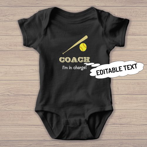 Softball coach fun custom name sports baby bodysuit