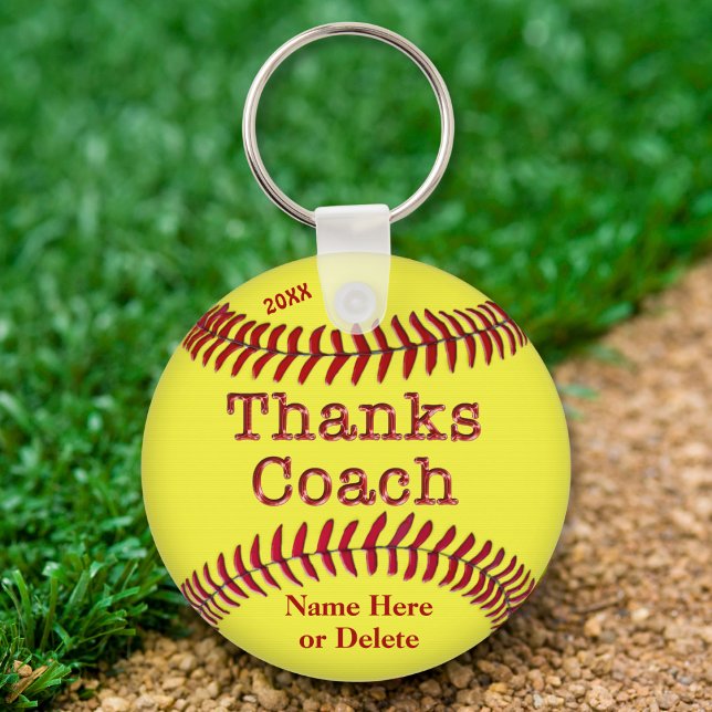 Softball Coach Gifts Ideas with NAME and YEAR Keychain (Personalized Softball Coach Gifts. Softball thank you gift ideas. Cheap softball gifts for coaches.)