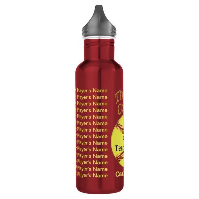 Softball Coach Gifts Personalized PLAYER'S NAMES Stainless Steel Water Bottle (Left)