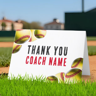 Softball Coach Name  Letterpress Thank You Card