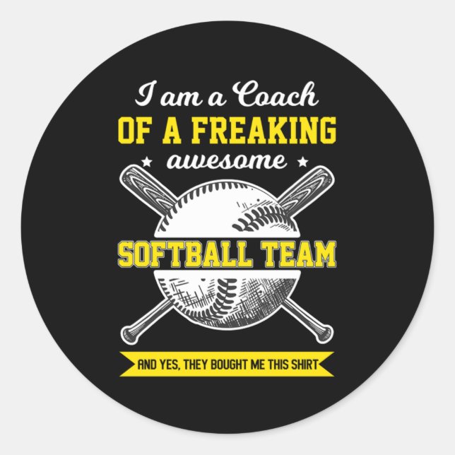 Softball Coach Pitcher Catcher Ball Bat Gift Classic Round Sticker (Front)