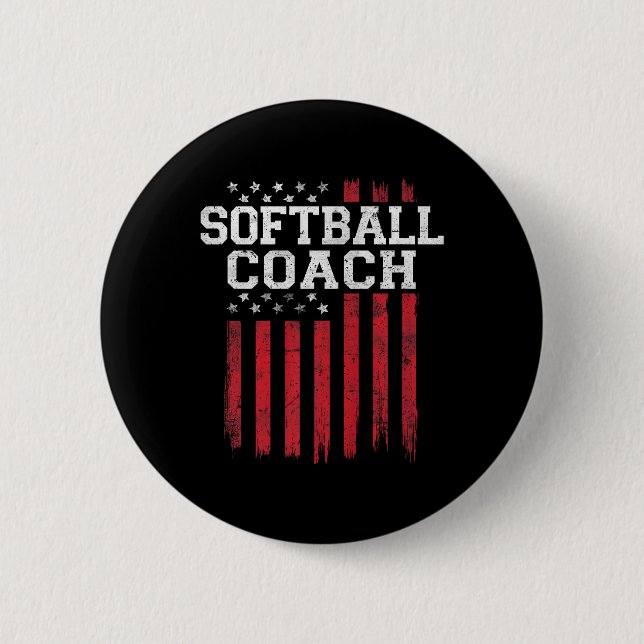 Softball Coach Proud American Flag Usa Patriot Pat Button (Front)