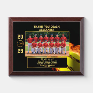 Softball Coach Thank You with Custom Team Photo Award Plaque