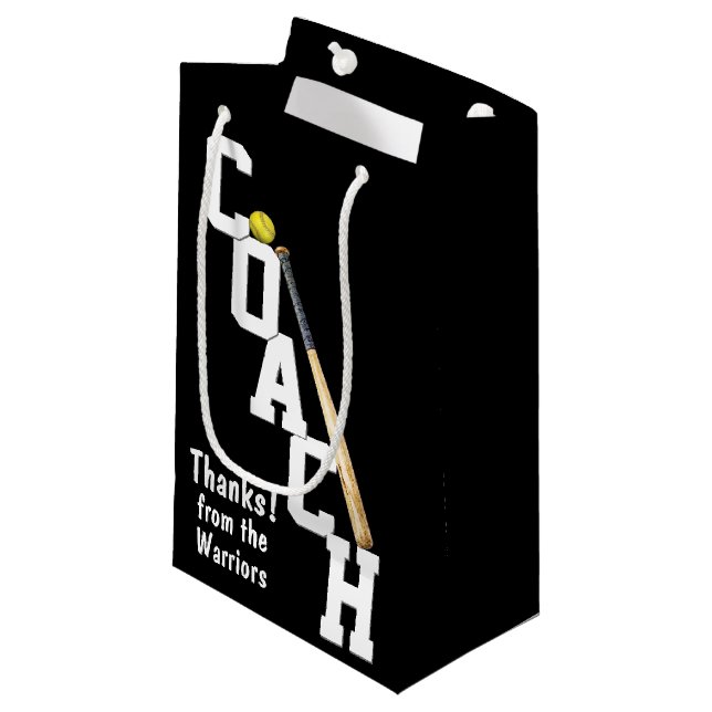 Softball Coach Thanks with Bat and Ball  Small Gift Bag (Front Angled)