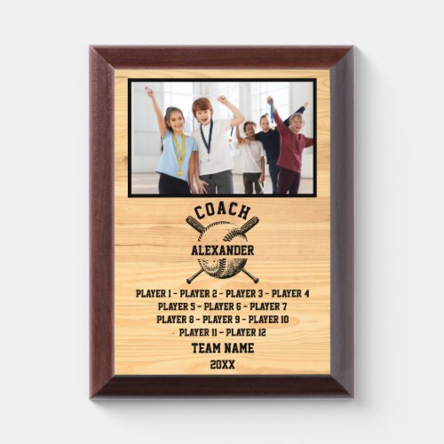 Softball Coach With Custom Players Name  Photo Award Plaque