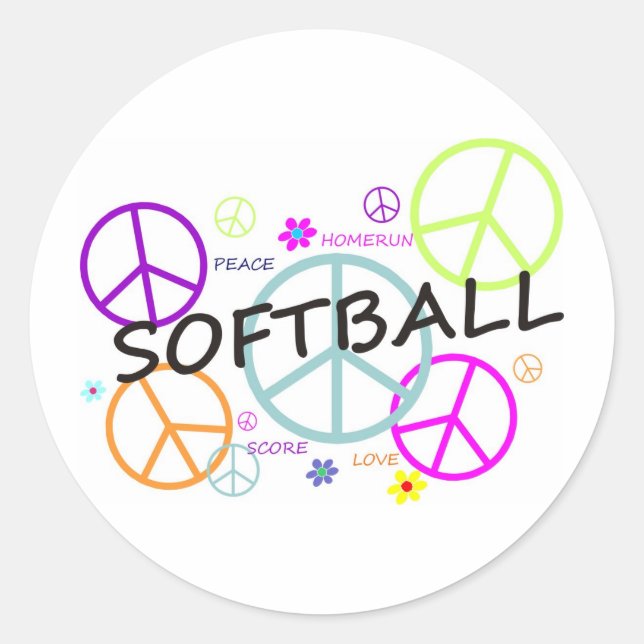 Softball Colored Peace Signs Classic Round Sticker (Front)