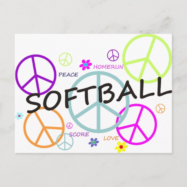 Softball Colored Peace Signs Postcard (Front)