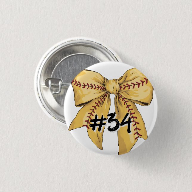 Softball coquette/bow with custom player number button (Front & Back)
