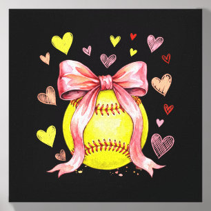 Softball Coquette Bow Women Girls Softball Fan Canvas Photo Tile