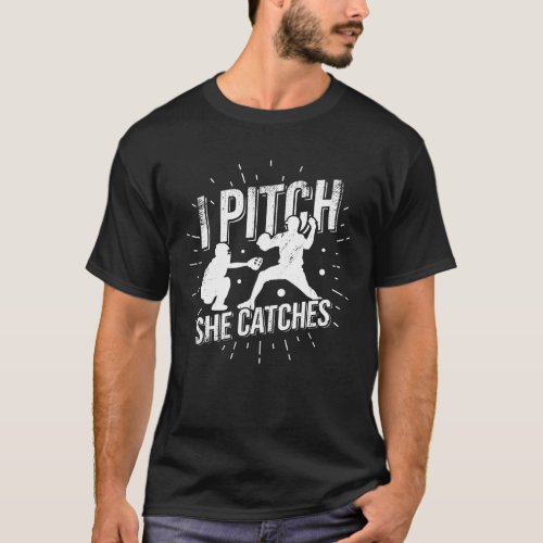 Softball Couple Pitcher Catcher Husband Wife Gift T_Shirt