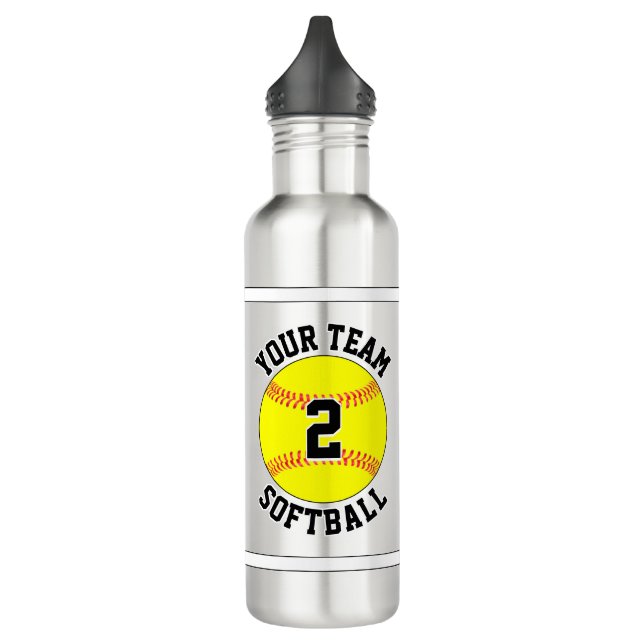 Softball Custom Team Name and Player Number Sports Stainless Steel Water Bottle (Left)