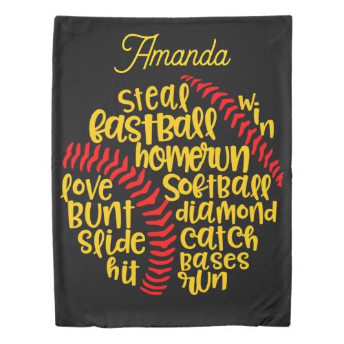 Softball Cute Sayings Monogram Duvet Cover