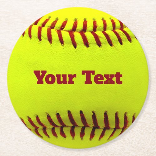 Softball Cutomize Personalize Teal Ball Caoch Round Paper Coaster