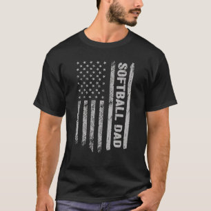 Softball Dad America Us Flag Patriot  Vintage T-Shirt