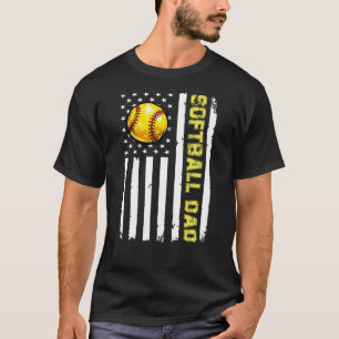 Softball Dad American Flag Design T-Shirt