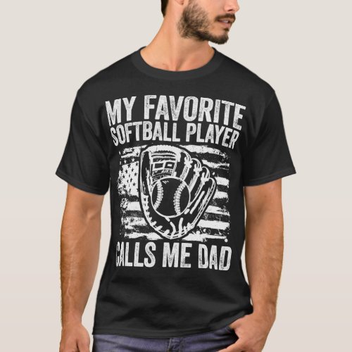 Softball Dad American Flag Softball Player T_Shirt