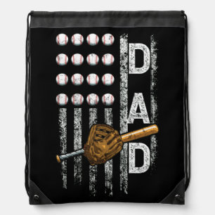 Softball Dad American Flag Vintage Softball Lovers Drawstring Bag