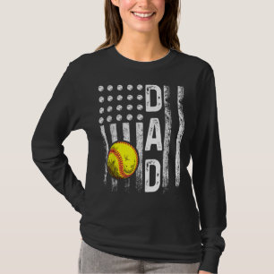 Softball Dad American Flag Vintage Softball Lovers T-Shirt