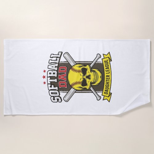 Softball Dad Daughter League Vintage Vector Design Beach Towel