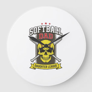 Softball Dad Daughter League Vintage Vector Design Large Clock