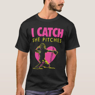 Softball Dad & Mom Shirt - I Catch, She Pitches