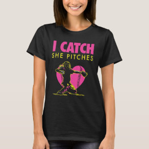 Softball Dad & Mom Shirt - I Catch, She Pitches