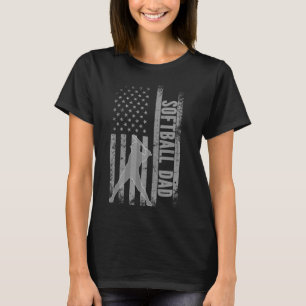 Softball Dad Retro USA Flag For Dad Patriotic Fath T-Shirt