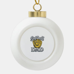 Softball Dad Vintage Glove Shirt Design_1 Ceramic Ball Christmas Ornament