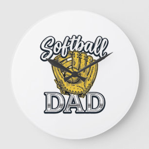 Softball Dad Vintage Glove Shirt Design_1 Large Clock