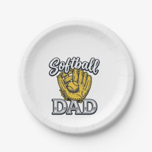 Softball Dad Vintage Glove Shirt Design_1 Paper Plates