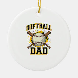 Softball Dad Vintage Varsity Crossed Bats Design_1 Ceramic Ornament