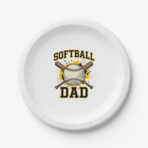 Softball Dad Vintage Varsity Crossed Bats Design_1 Paper Plates