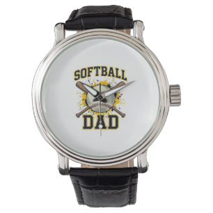Softball Dad Vintage Varsity Crossed Bats Design_1 Watch