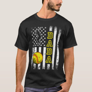 Softball Dada American Flag  Vintage Softball T-Shirt