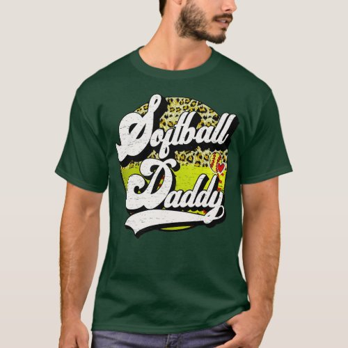 Softball Daddy Vintage Leopard Softball Family Mat T_Shirt