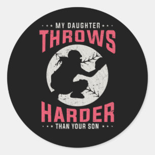 Softball Daughter Girl Funny Baseball Player Girl Classic Round Sticker
