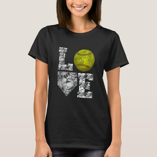 Softball Distressed Ball Cute Mom Love T-Shirt (Front)