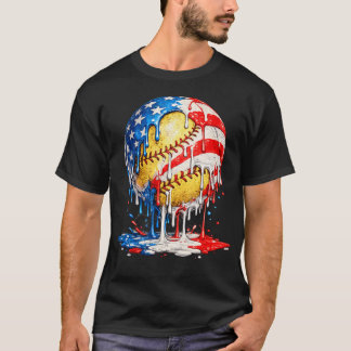 Softball Drip Ice Cream American Flag 4Th Of T-Shirt