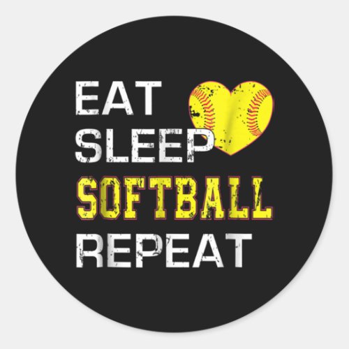 Softball Eat Sleep Softball Repeat Classic Round Sticker