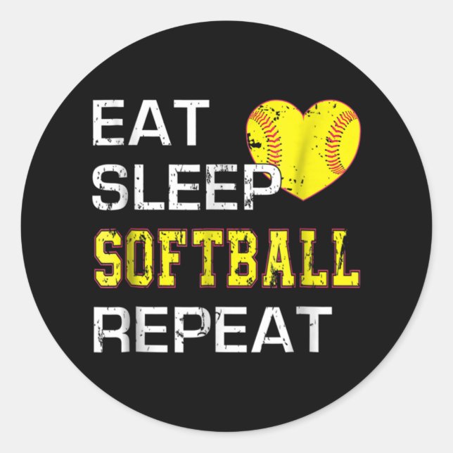 Softball Eat Sleep Softball Repeat Classic Round Sticker (Front)