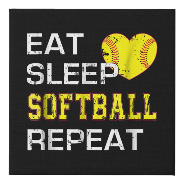 Softball Eat Sleep Softball Repeat Faux Canvas Print (Front)