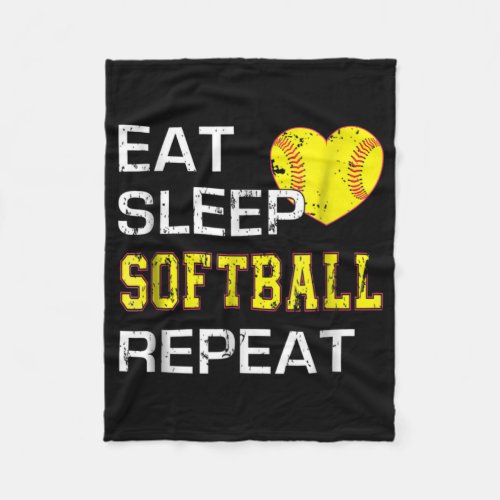 Softball Eat Sleep Softball Repeat Fleece Blanket