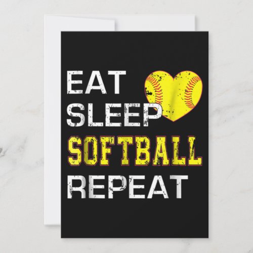 Softball Eat Sleep Softball Repeat Invitation