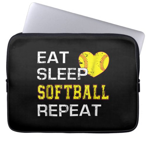 Softball Eat Sleep Softball Repeat Laptop Sleeve