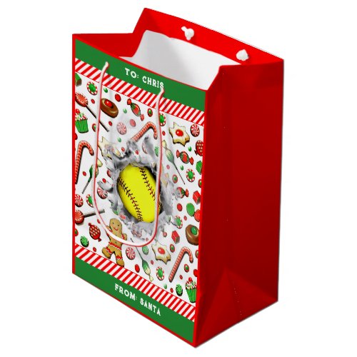 Softball Fastpitch Christmas Holiday Medium Gift Bag