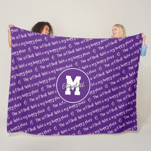 softball field happy place purple white ANY color Fleece Blanket