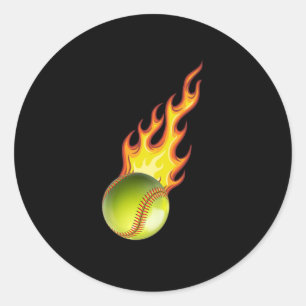 Softball Fire Ball Baseball Catcher Pitcher Gift Classic Round Sticker